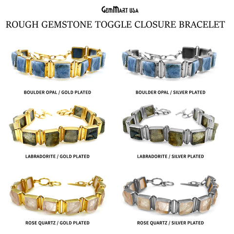 Rough Square Gemstone Toggle Closure Bracelet 7.5 INCH