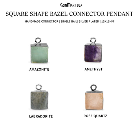 Square Shape 15x11mm Single Bail Silver Plated Bezel Connector Pendant