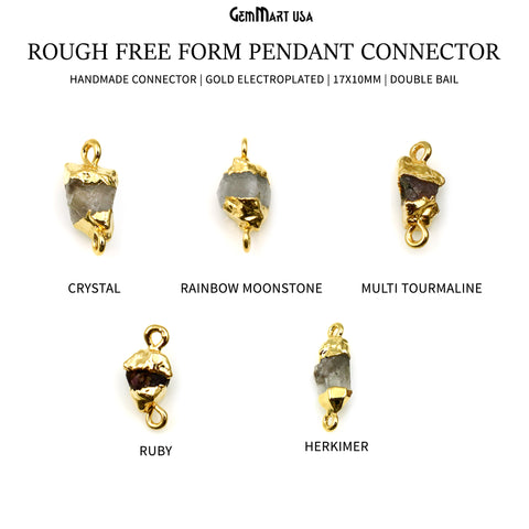 Rough Free Form 17x10mm Double Bail Gold Electroplated Pendant Connector