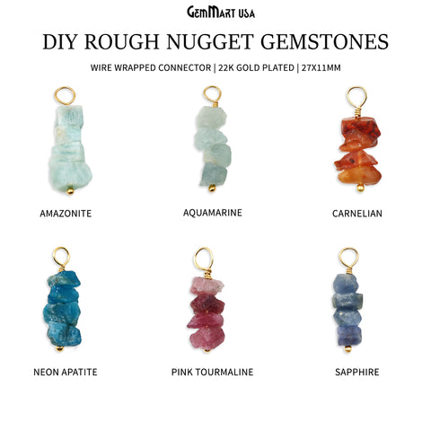 DIY Rough Nugget Gemstones 27x11mm Gold Wire Wrapped Connector Pendant 1pc