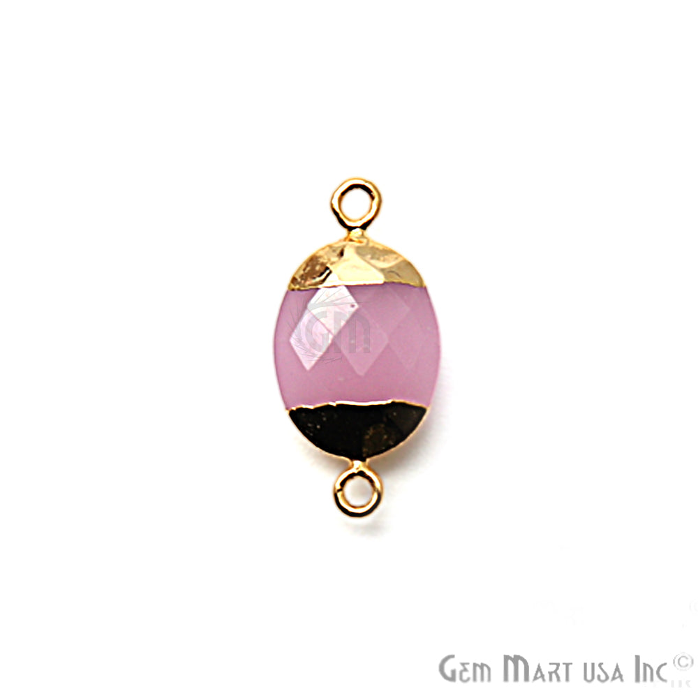 Rose Chalcedony 12X16mm Oval Gold Electroplated Double Bail Gemstone Connector - GemMartUSA