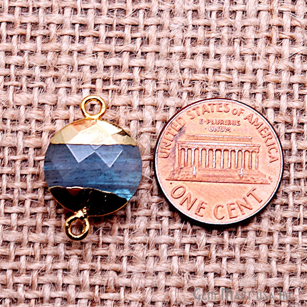 Labradorite 14mm Round Gold Electroplated Double Bail Gemstone Connector (Pick Lot Size) - GemMartUSA