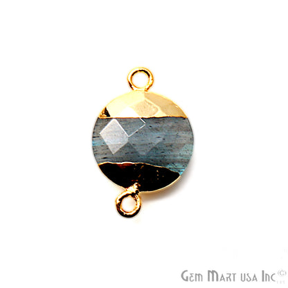 Labradorite 14mm Round Gold Electroplated Double Bail Gemstone Connector (Pick Lot Size) - GemMartUSA