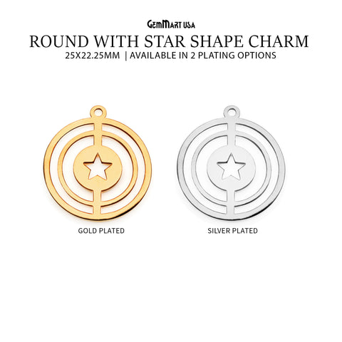 Round With Star Laser Finding Jewelry Finding, Bracelet Charm, Earring Charm
