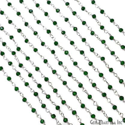 Green Zircon 2-2.5mm Tiny Beads Silver Plated Wire Wrapped Rosary Chain