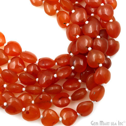 Carnelian Heart Beads, 7 Inch Gemstone Strands, Drilled Strung Briolette Beads, Heart Shape, 10mm