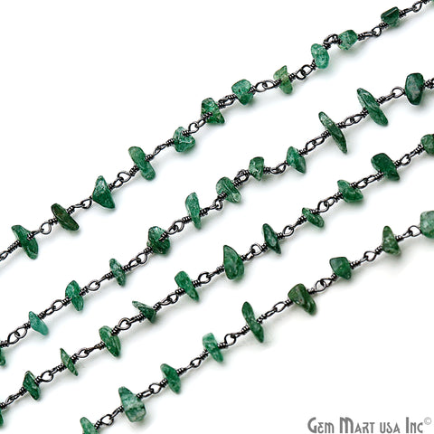 Green Aventurine  Nugget Chip 4-6mm Oxidized Wire Wrapped Rosary Chain