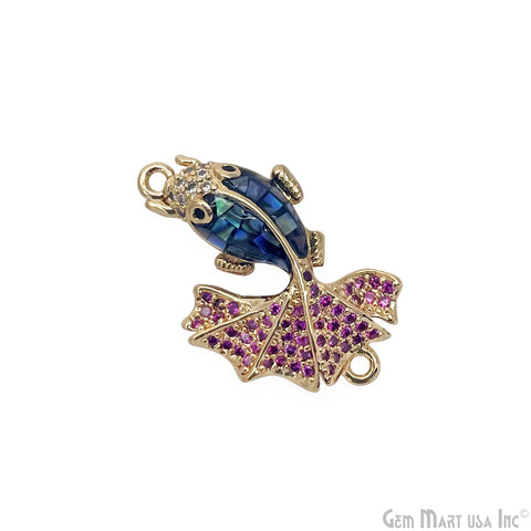 CZ Beads Fish Charm Pendant 26x16mm Natural Shell Paved Cute Fish Bracelet Charms