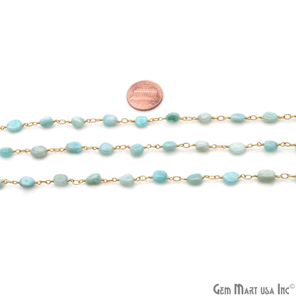 Amazonite Tumble Beads 8x5mm Gold Wire Wrapped Rosary Chain