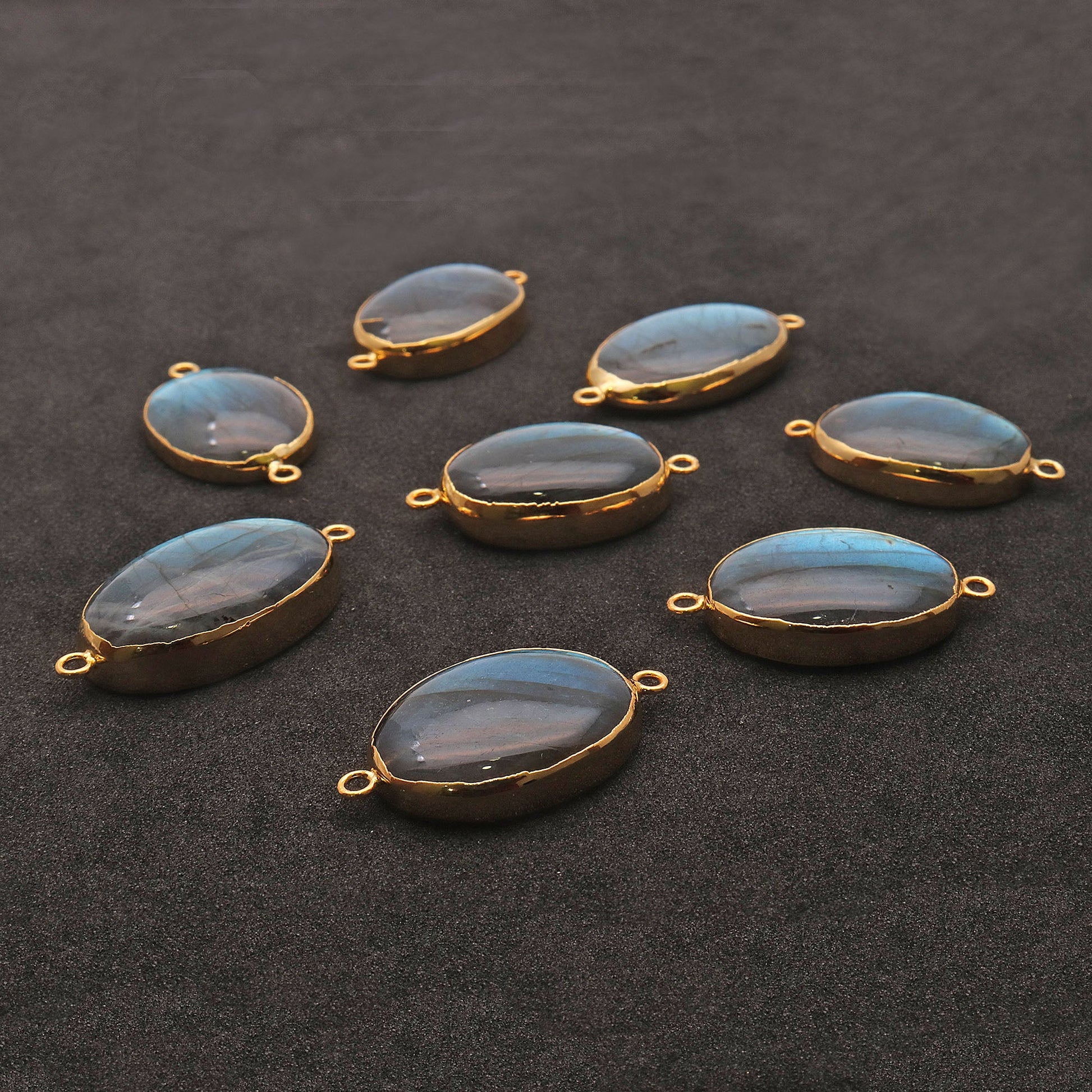 Labradorite Cabochon 36x20mm Oval Gold Electroplated Double Bail Gemstone Connector - GemMartUSA