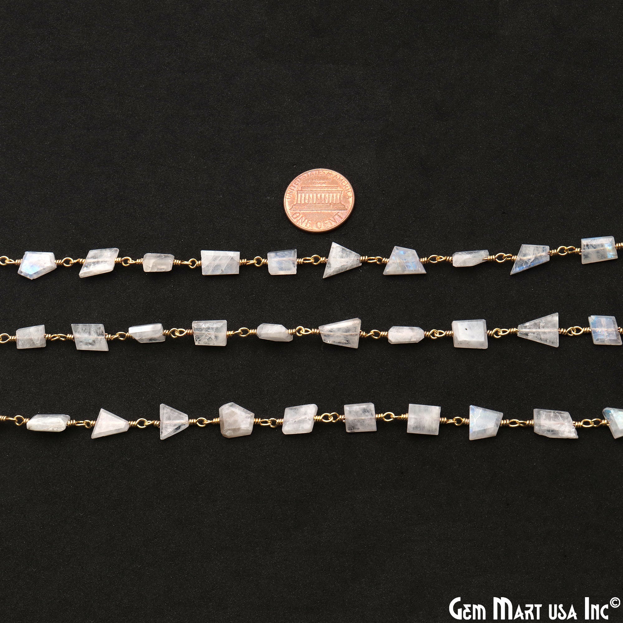 Rainbow Moonstone 12x8mm Smooth Tumble Gold Wire Wrap Bead Rosary Chain