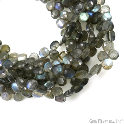 Labradorite Heart Beads, 8 Inch Gemstone Strands, Drilled Strung Briolette Beads, Heart Shape, 6mm