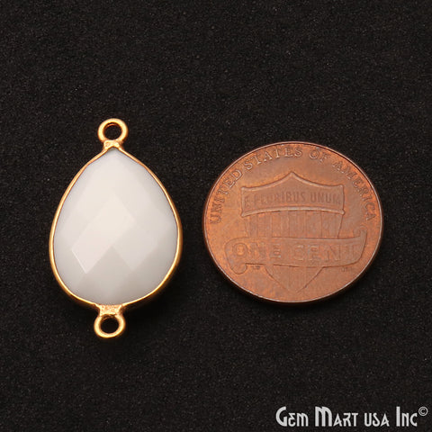 White Agate 18x13mm Gold Plated Double Bail Gemstone Connector - GemMartUSA