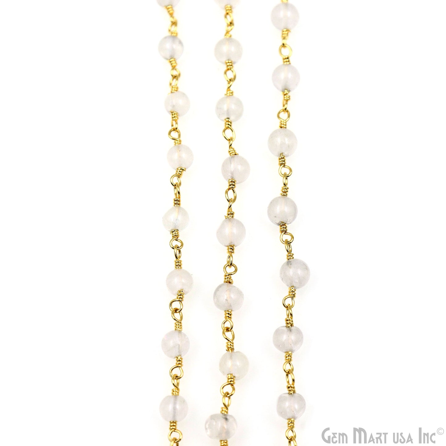 Crystal Cabochon 4-5mm Gold Wire Wrapped Rosary Chain