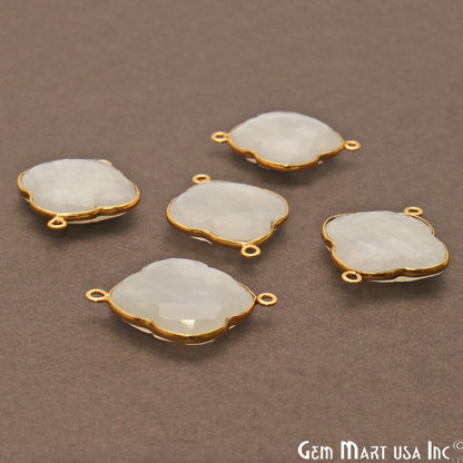 Rainbow Moonstone Clover 27x20mm Gold Plated Bezel Double Bail Gemstone Connector - GemMartUSA