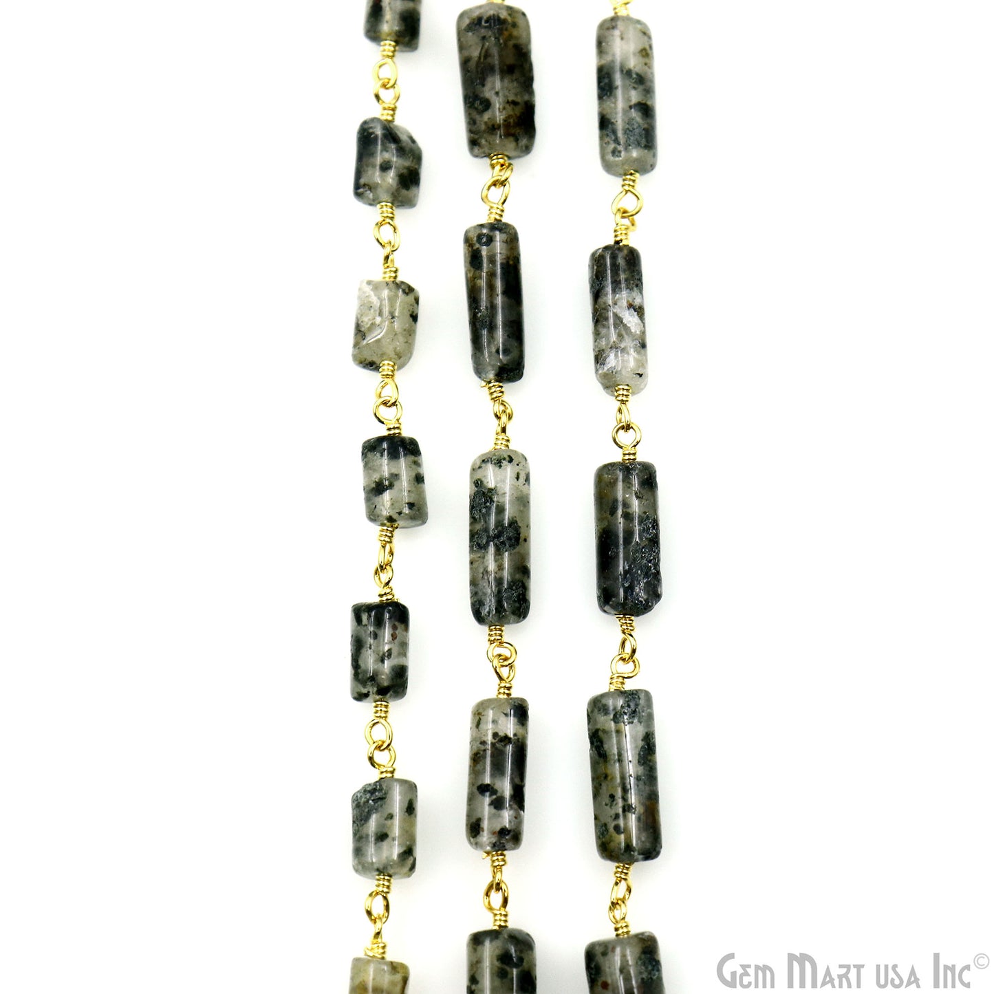 Fluorite Cabochon Tumble Beads 10x5mm Gold Plated Wire Wrapped Rosary Chain