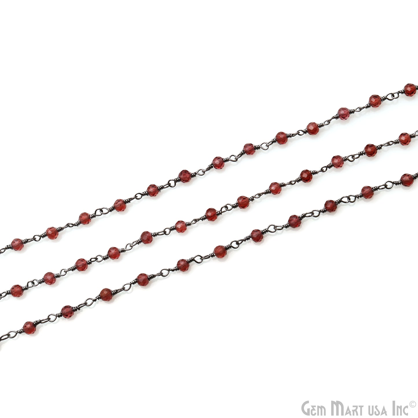 Garnet 3-3.5mm Oxidized Beaded Wire Wrapped Rosary Chain