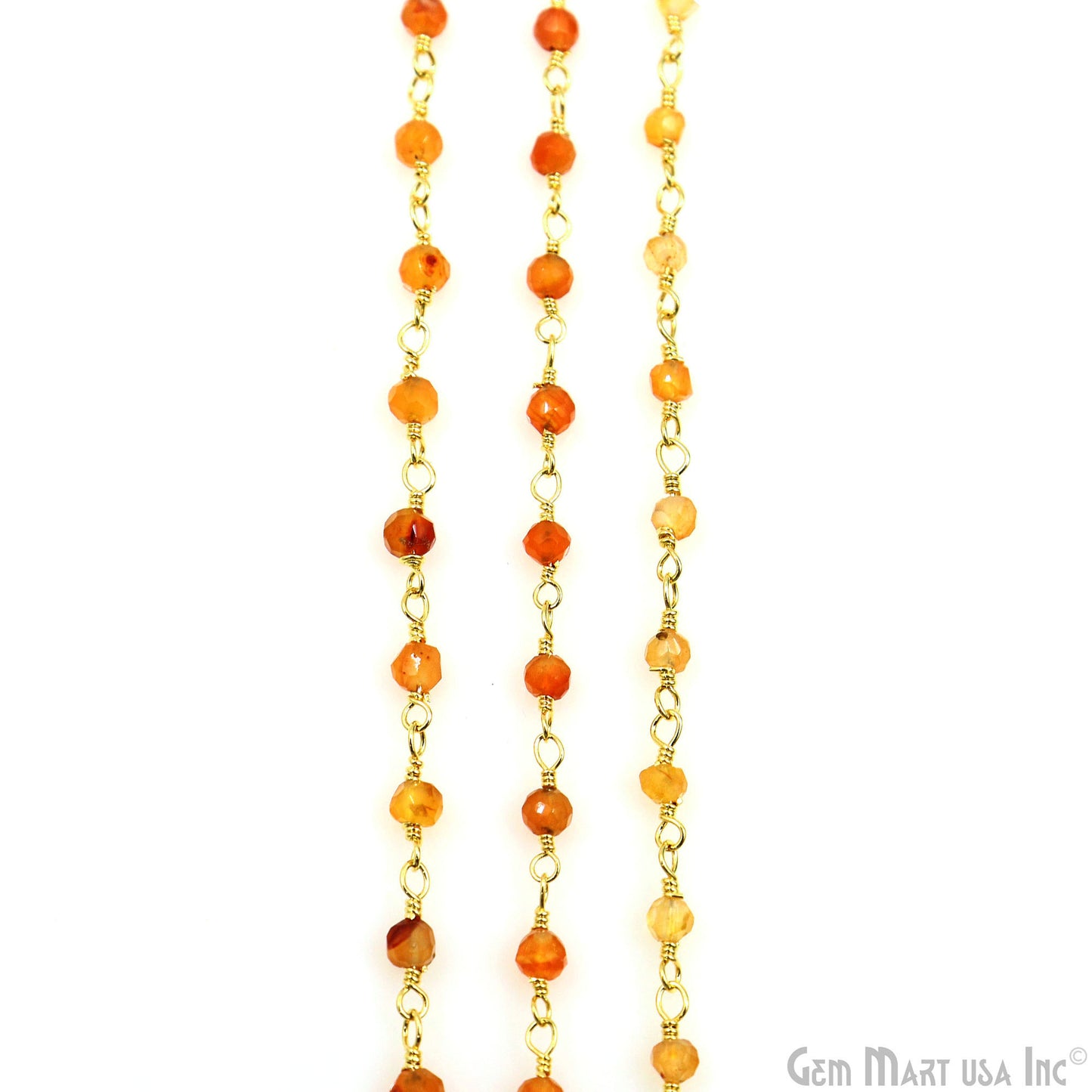 Carnelian Faceted Bead 2.5-3mm Gold Wire Wrapped Gemstone Beads Rosary Chain