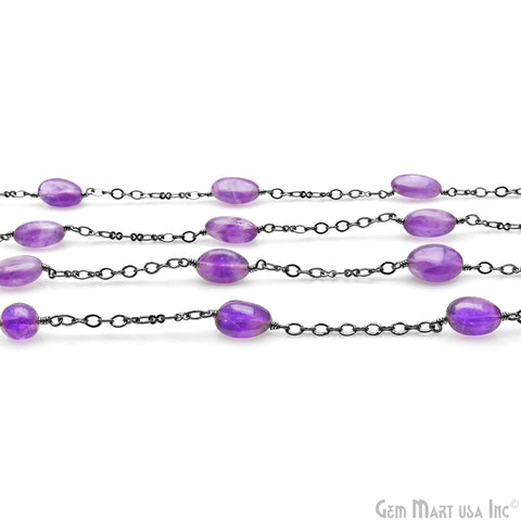 Amethyst Tumble Beads 10x6mm Oxidized Wire Wrapped Rosary Chain