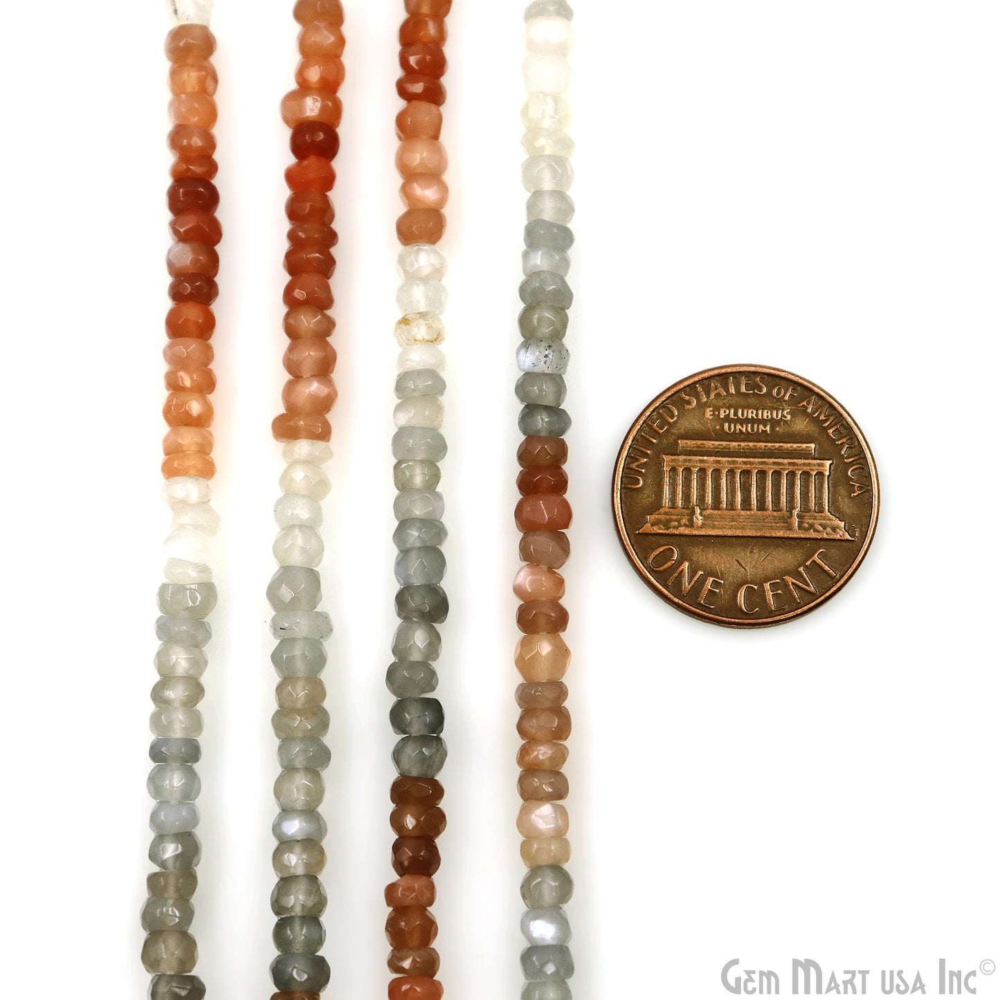 Multi Moonstone Rondelle Beads, 12.5 Inch Gemstone Strands, Drilled Strung Nugget Beads, Faceted Round, 3-4mm