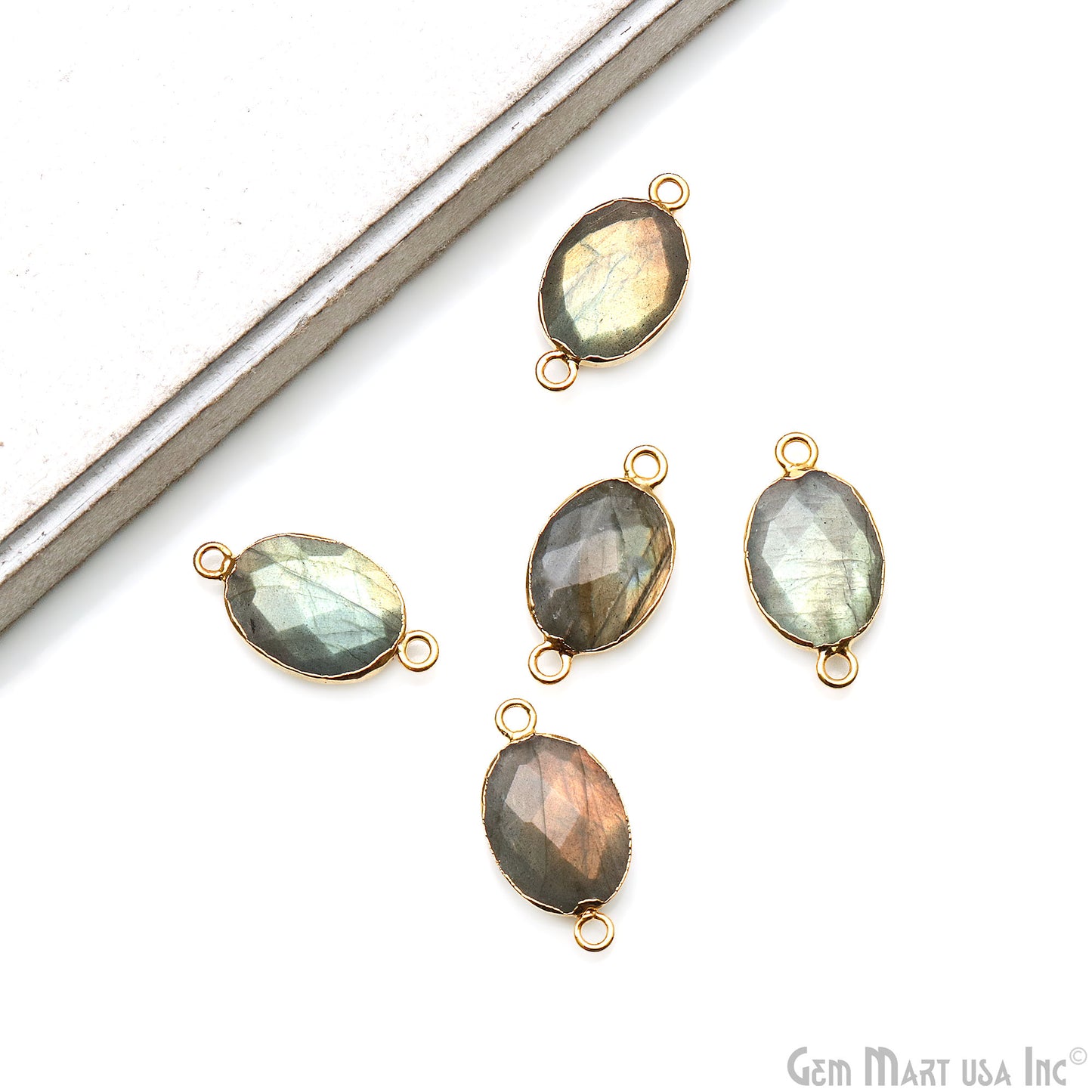 Labradorite Oval shape 12x16mm Gold Electroplated Double Bail Link Connector