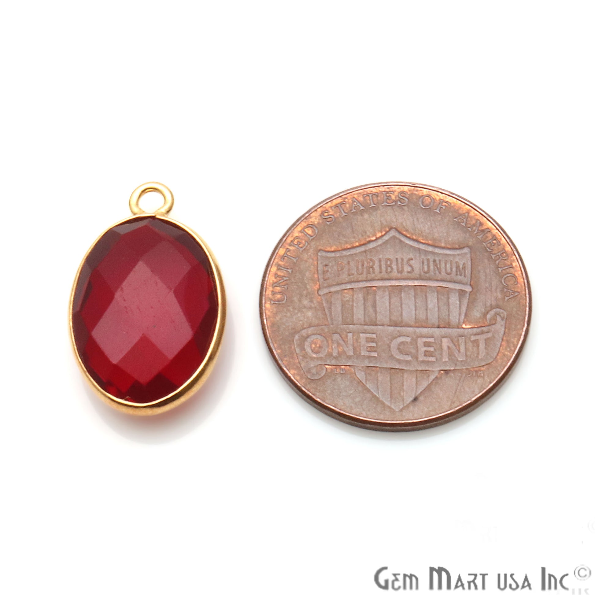 Garnet Oval 10x14mm Bezel Gold Plated Single Bail Gemstone Connector - GemMartUSA