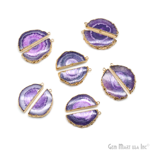 Agate Slice 16x41mm Organic Gold Electroplated Gemstone Earring Connector 1 Pair