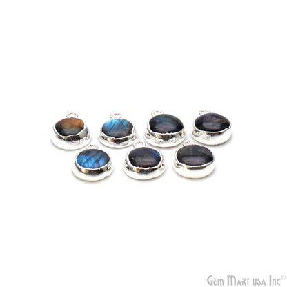 Flashy Labradorite 15x11mm Cabochon Round Single Bail Silver Electroplated Gemstone Connector