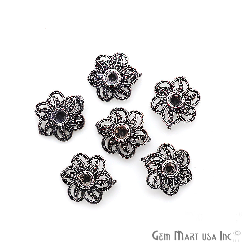 Flower Shape Oxidized 16x13mm Charm For Bracelets & Pendants - GemMartUSA