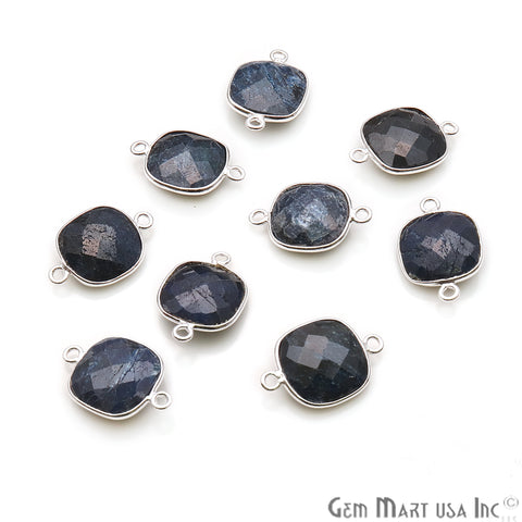 Natural Sapphire Square 12mm Double Bail Silver Plated Gemstone Connector - GemMartUSA