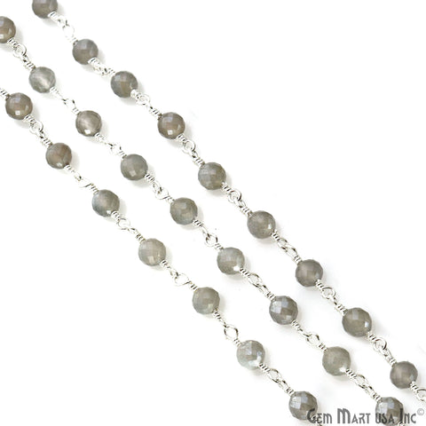 Mistique Labradorite Gemstone Faceted Beads 4mm Silver Wire Wrapped Bead Rosary Chain