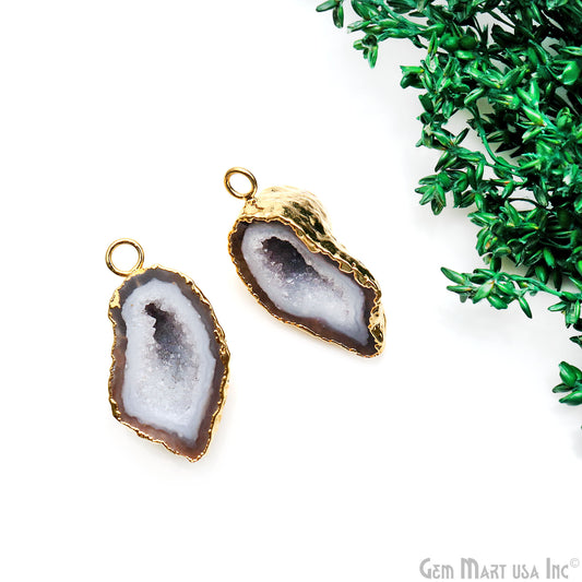 Geode Druzy 31x16mm Organic Gold Electroplated Single Bail Gemstone Earring Connector 1 Pair