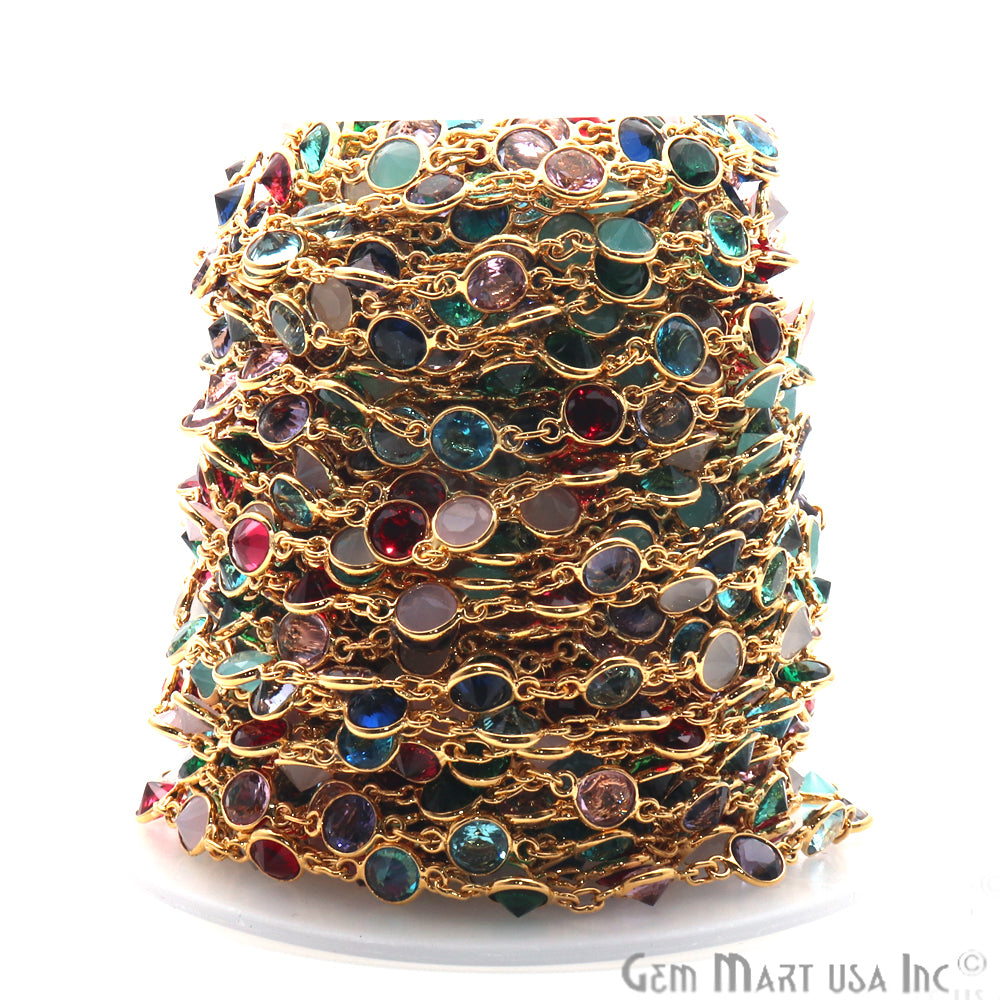 Multi Color Gold Plated Round 6mm Bezel Link Continuous Connector Chain - GemMartUSA
