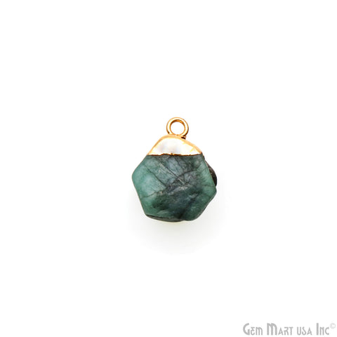 Rough Emerald Gemstone 17x12mm Organic Gold Edged Single Bail Connector Charm