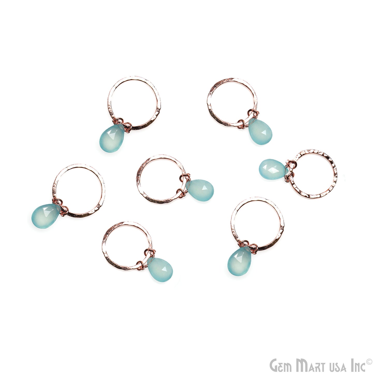 Aqua Chalcedony Pears 20mm Hoop Rose Gold Wire Wrapped Gemstone Connector 1pc