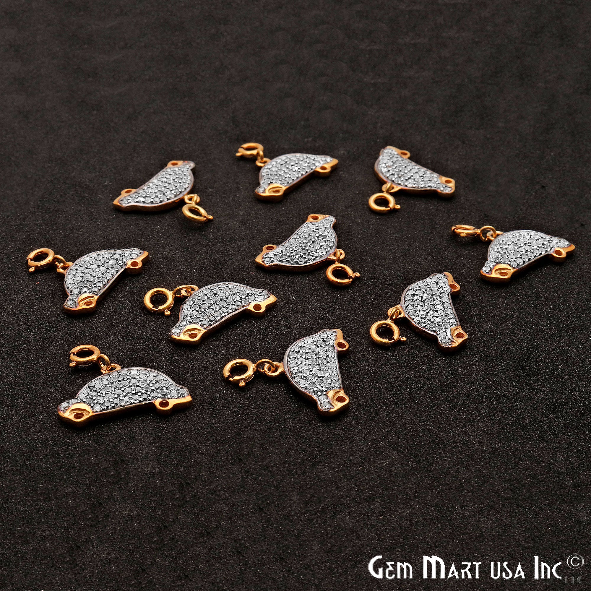 Cubic Zircon Car 20x11mm Charms Finding Gold Plated Charm Connector - GemMartUSA