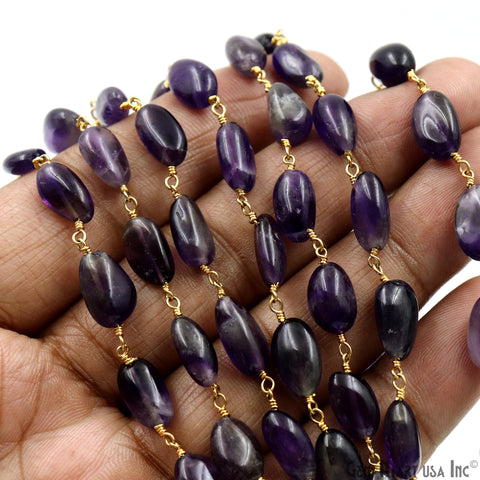 Amethyst 12x5mm Tumble Beads Gold Plated Rosary Chain