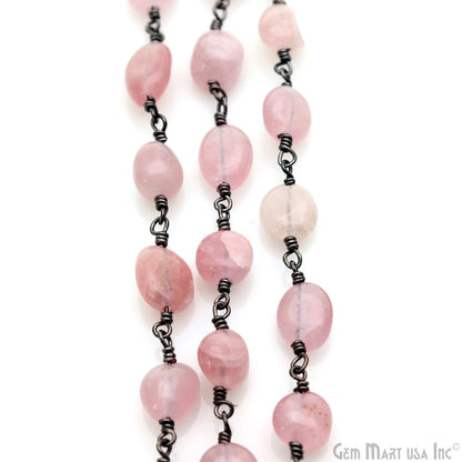 Rose Quartz Tumble Beads 8x5mm Oxidized Gemstone Rosary Chain