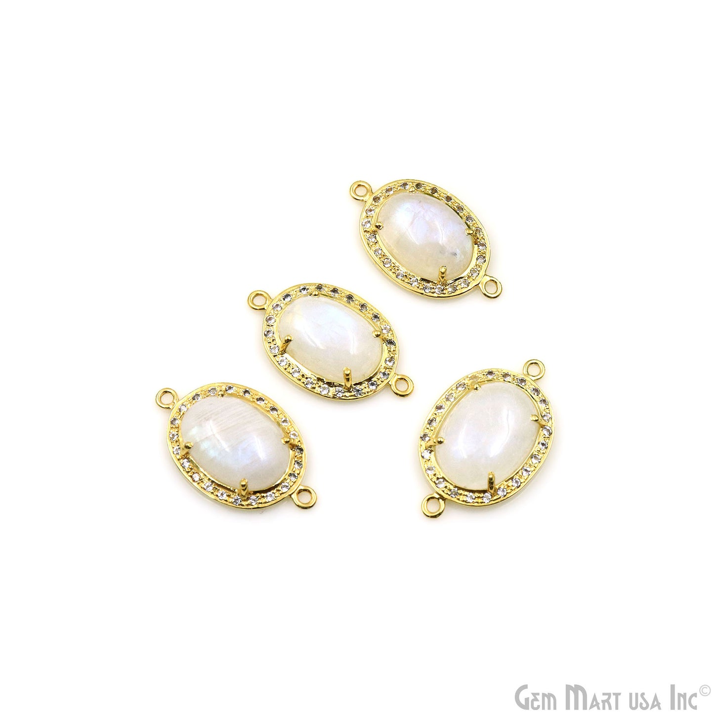 Rainbow Moonstone & Pave Cubic Zirconia 30x17mm Gold Plated Double Bail Connector