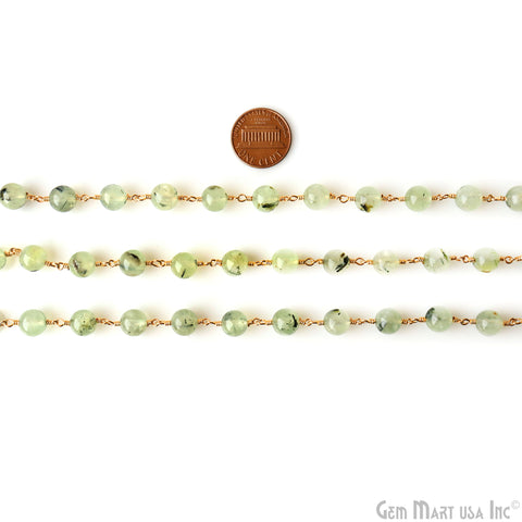 Green Rutile Smooth Beads 8mm Gold Plated Wire Wrapped Gemstone Rosary Chain