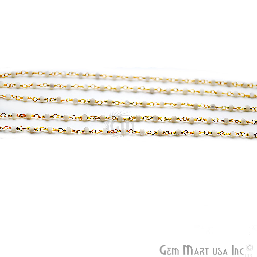 Mother of Pearl Gold Plated Wire Wrapped Gemstone Beads Rosary Chain (763911831599)