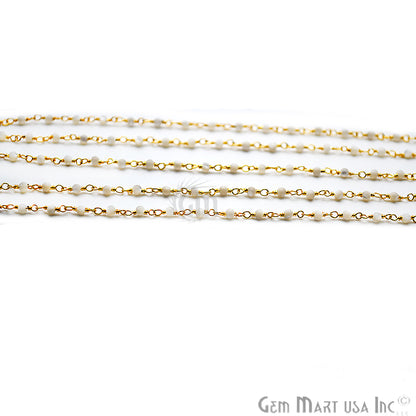 Mother of Pearl Gold Plated Wire Wrapped Gemstone Beads Rosary Chain (763911831599)