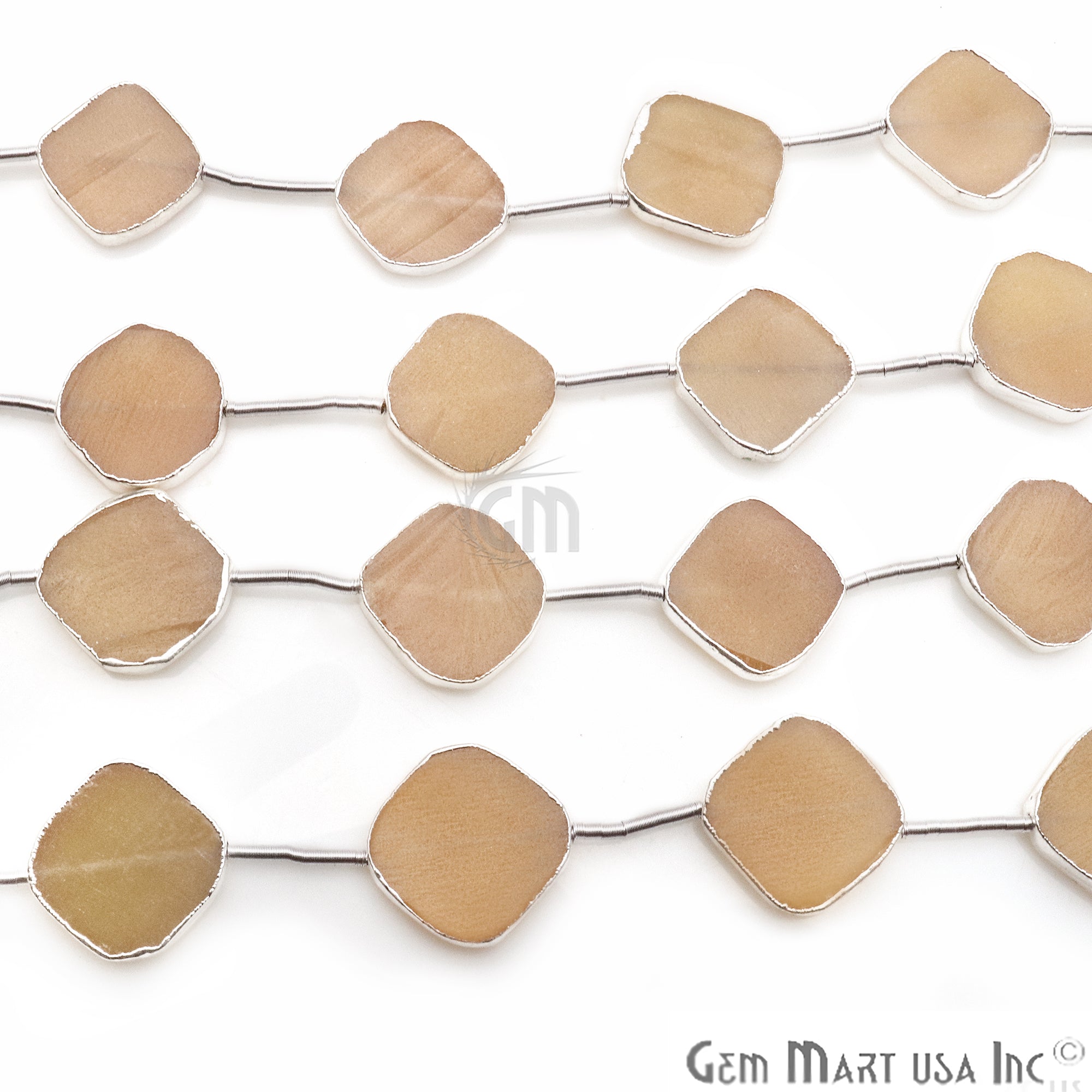 Sand Chalcedony Free Form 18x15mm Silver Edged Crafting Beads Gemstone Strands 9INCH - GemMartUSA