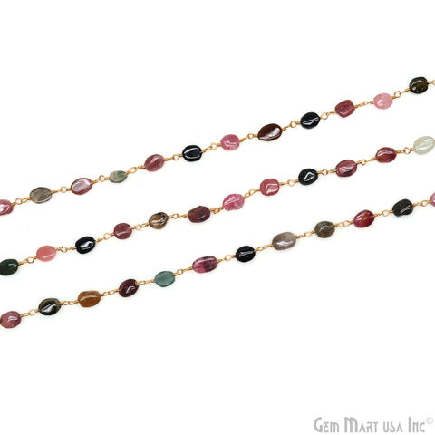 Multi Tourmaline 8x5mm Tumble Beads Gold Plated Rosary Chain