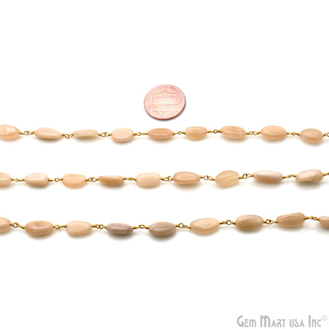 Peach Moonstone 12x5mm Tumble Beads Gold Plated Rosary Chain