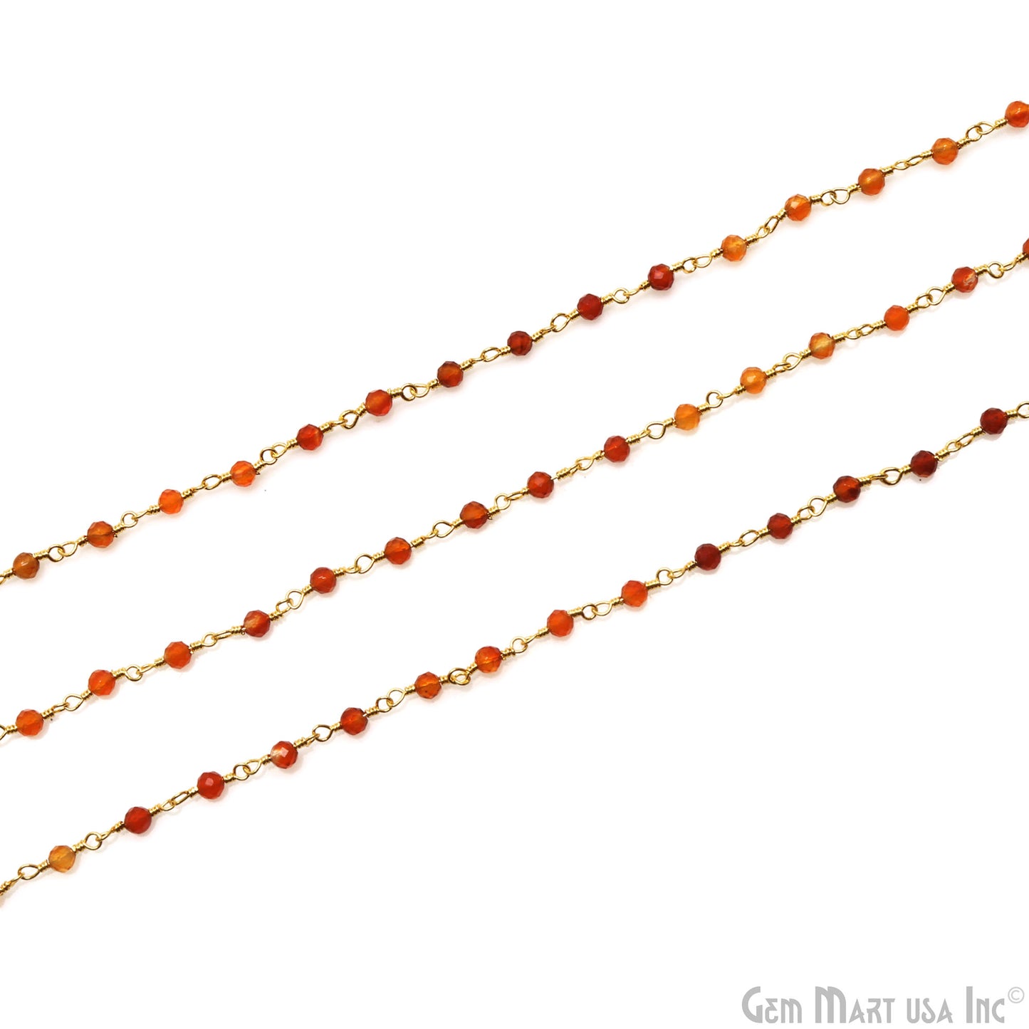 Carnelian & Citrine Faceted 3-3.5mm Gold Plated Beaded Wire Wrapped Rosary Chain