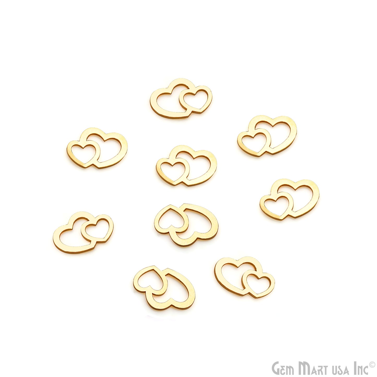 Double Heart Shape Laser Finding Gold Plated 15x11.6mm Charm For Bracelets & Pendants