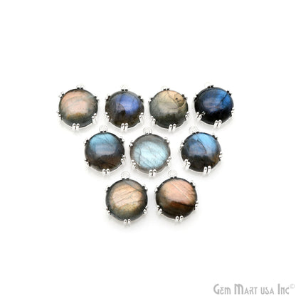 Flashy Labradorite Cabochon 20x15mm Round Prong Silver Setting Single Bail Gemstone Connector