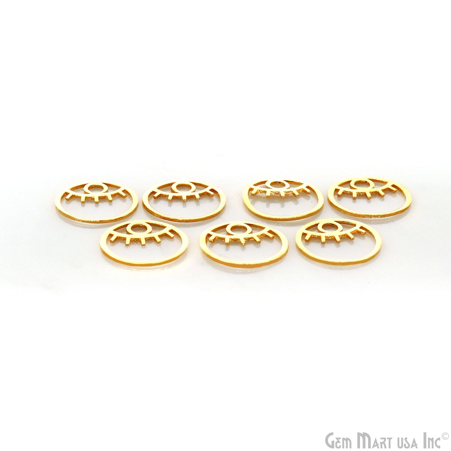 Evil Eye Round Shape Laser Finding Gold Plated 15mm Charm For Bracelets & Pendants