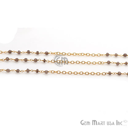 Smoky Topaz Beads Gemstone Beaded Gold Plated Wire Wrapped Link Rosary Chain